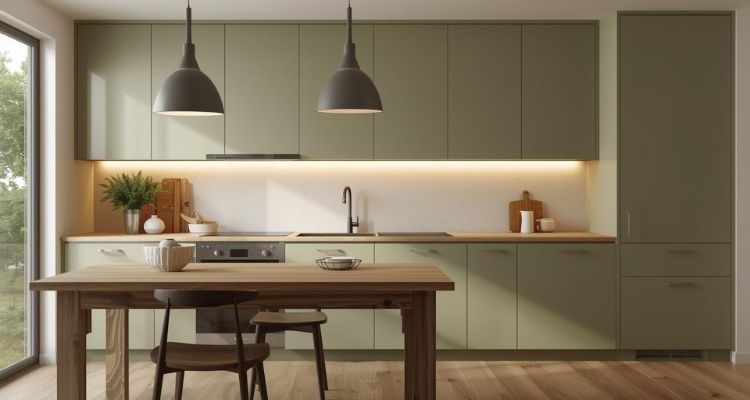 Minimalistička kuhinja svetlo zelene boje